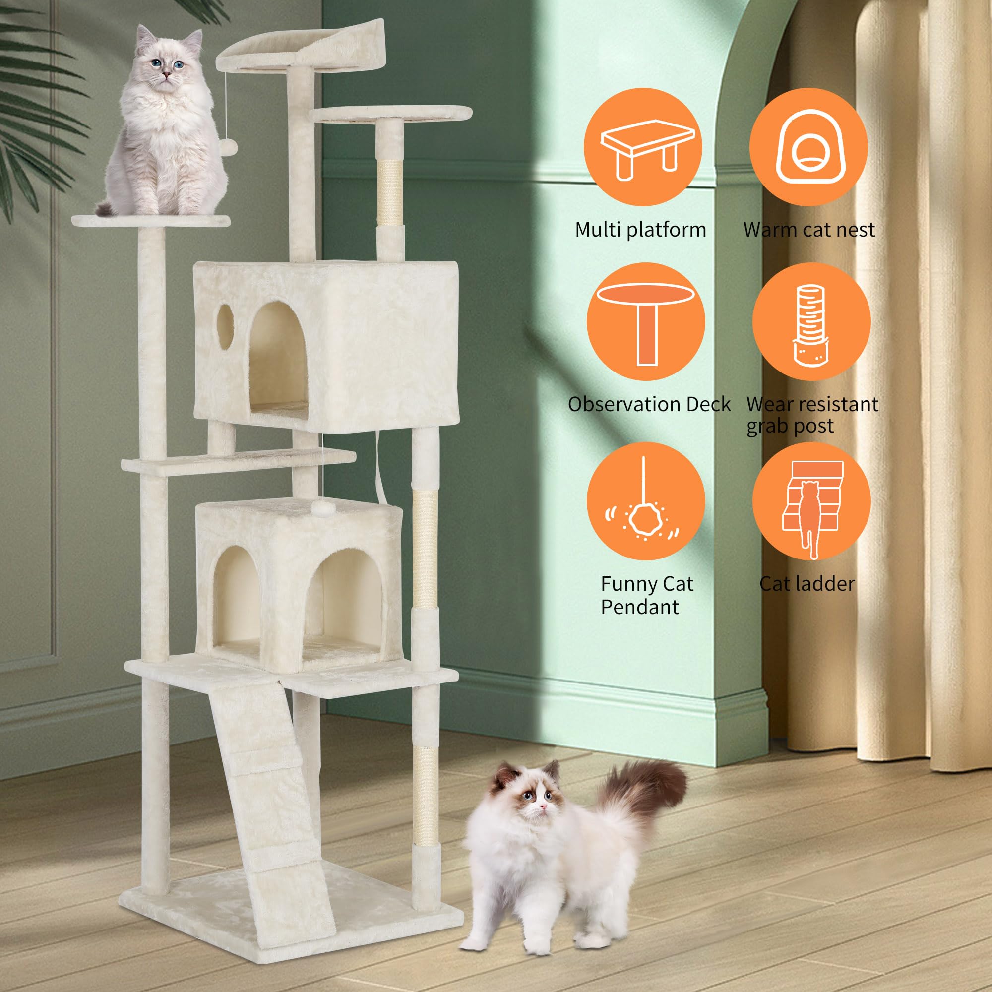 Bestpet 81In Cat Tree Tower For Indoor Cats,Multi-Level Cat Furniture Activity Center With Cat Scratching Posts Stand House Cat